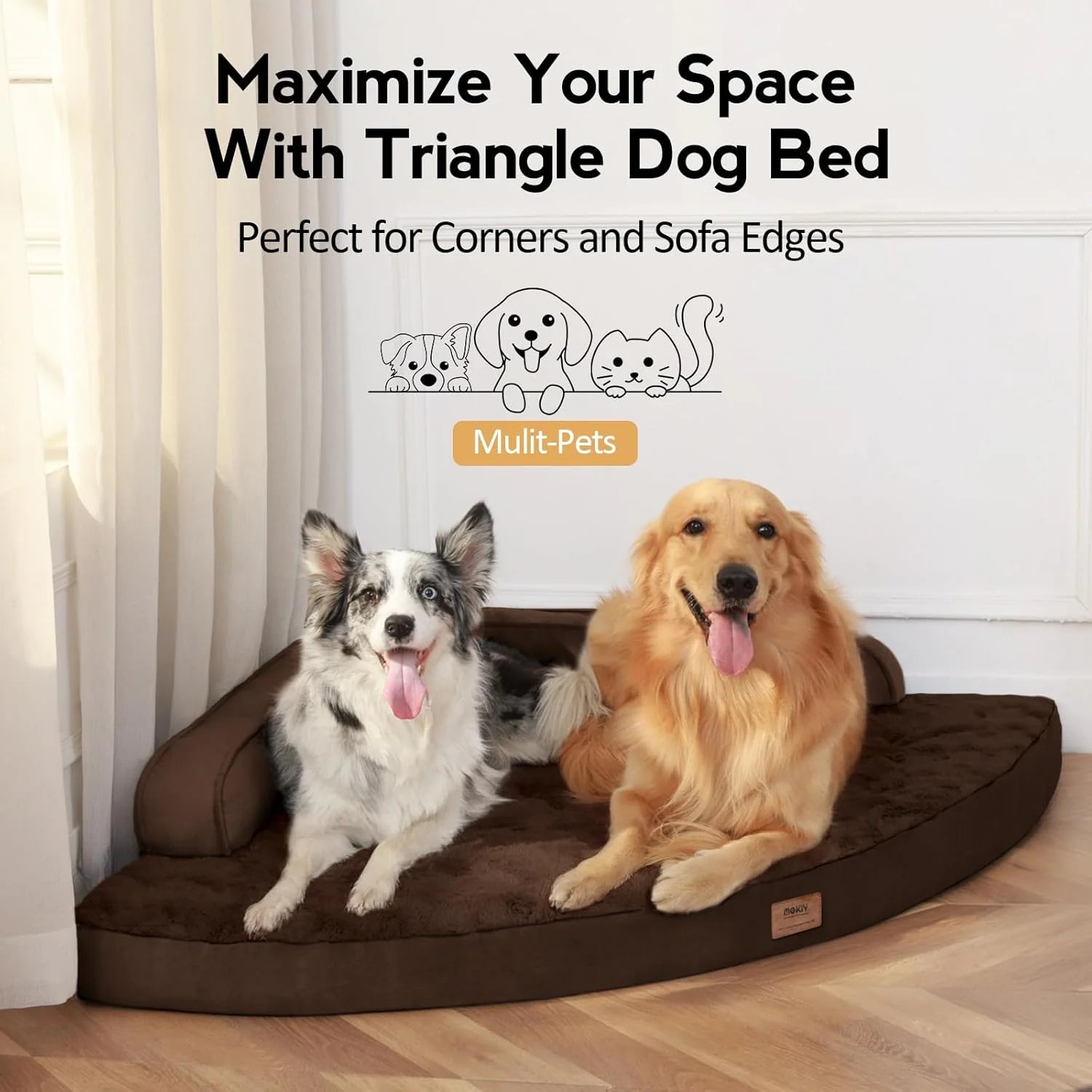 Large Dog Bed - Orthopedic Egg-Crate Memory Foam Dog Beds with Removable Washable Cover, Waterproof Pet Beds with Non-Slip Bottom, (Brown)