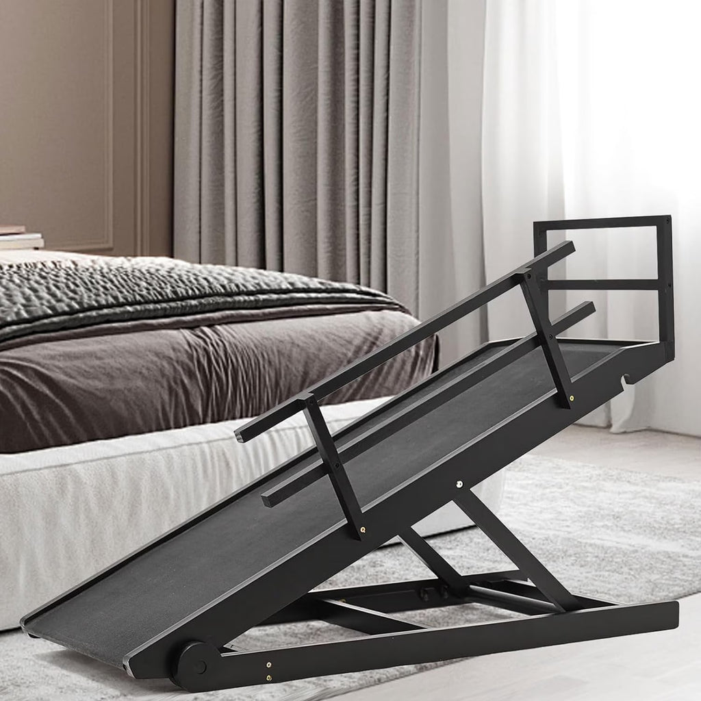Foldable Pet Ramp Bed for Dogs Cats with Non-Slip Rubber,15.7"-27.5" Height Adjustable , 55.1"Lx17.7"W,Black