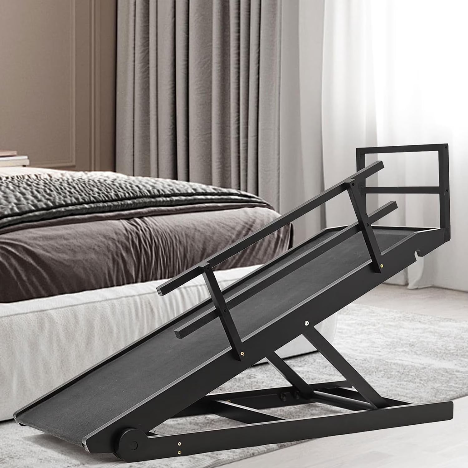 Foldable Pet Ramp Bed for Dogs Cats with Non-Slip Rubber,15.7"-27.5" Height Adjustable , 55.1"Lx17.7"W,Black