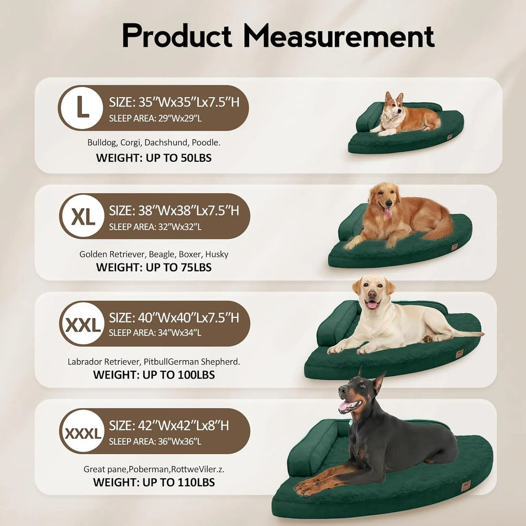 Large Dog Bed - Orthopedic Egg-Crate Memory Foam Dog Beds with Removable Washable Cover, Waterproof Pet Beds with Non-Slip Bottom(Green)