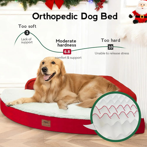 Large Dog Bed - Orthopedic Egg-Crate Memory Foam Dog Beds with Removable Washable Cover, Waterproof Pet Beds with Non-Slip Bottom, (Red)