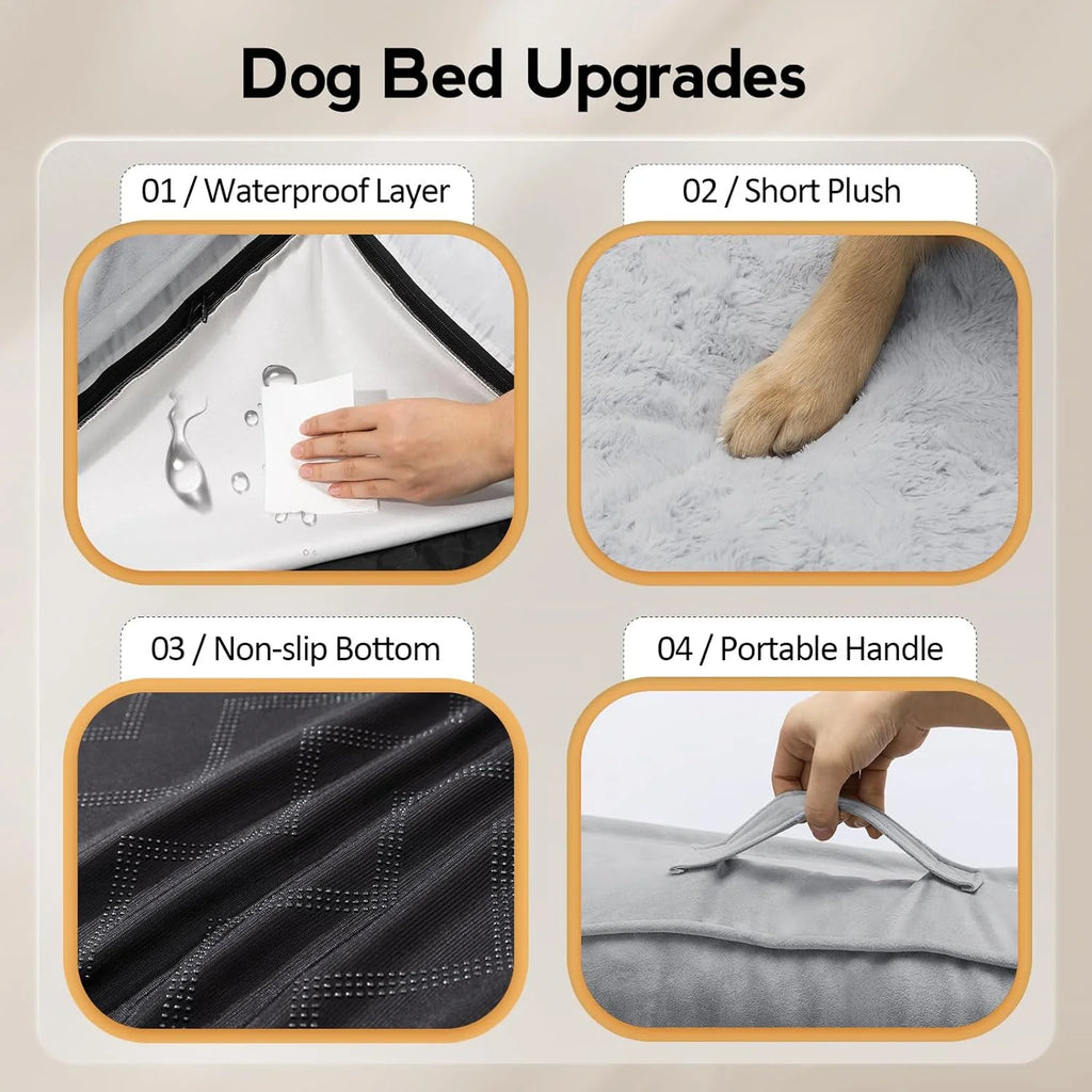 Large Dog Bed - Orthopedic Egg-Crate Memory Foam Dog Beds with Removable Washable Cover, Waterproof Pet Beds with Non-Slip Bottom(Grey)