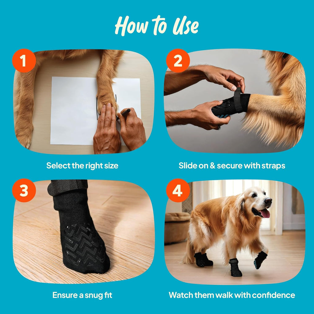 Anti-Slip Socks for Dogs - Breathable & Washable Non Slip Grippy Socks, Rubberized Paw & Adjustable Strap, Secure Fit to Prevent Slipping, Paw Protection for Senior Dogs, 4 Pack (Size XXL)