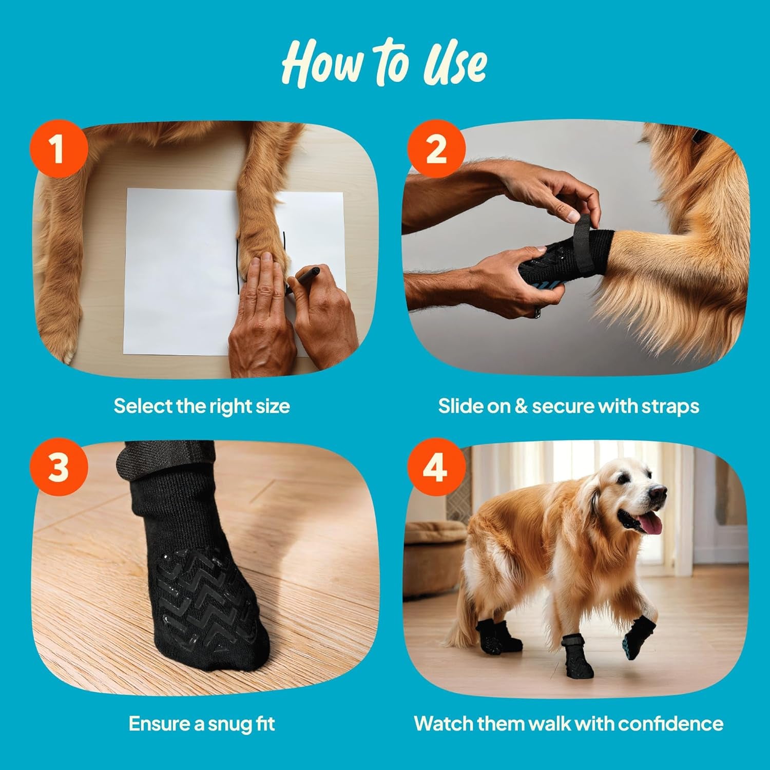 Anti-Slip Socks for Dogs - Breathable & Washable Non Slip Grippy Socks, Rubberized Paw & Adjustable Strap, Secure Fit to Prevent Slipping, Paw Protection for Senior Dogs, 4 Pack (Size XXL)