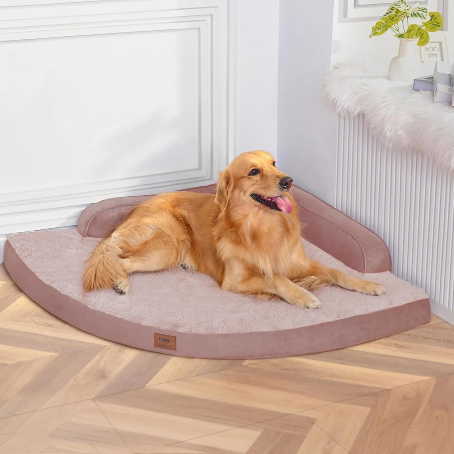 Large Dog Bed - Orthopedic Egg-Crate Memory Foam Dog Beds with Removable Washable Cover, Waterproof Pet Beds with Non-Slip Bottom(Pink)