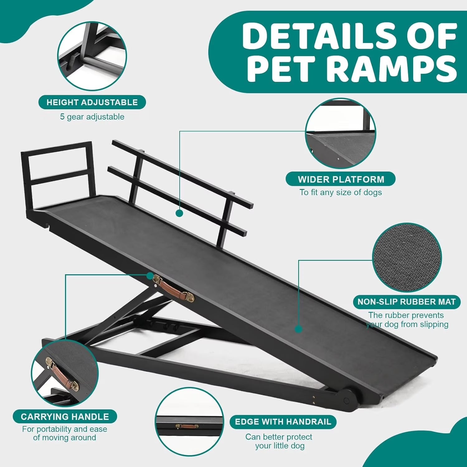 Foldable Pet Ramp Bed for Dogs Cats with Non-Slip Rubber,15.7"-27.5" Height Adjustable , 55.1"Lx17.7"W,Black