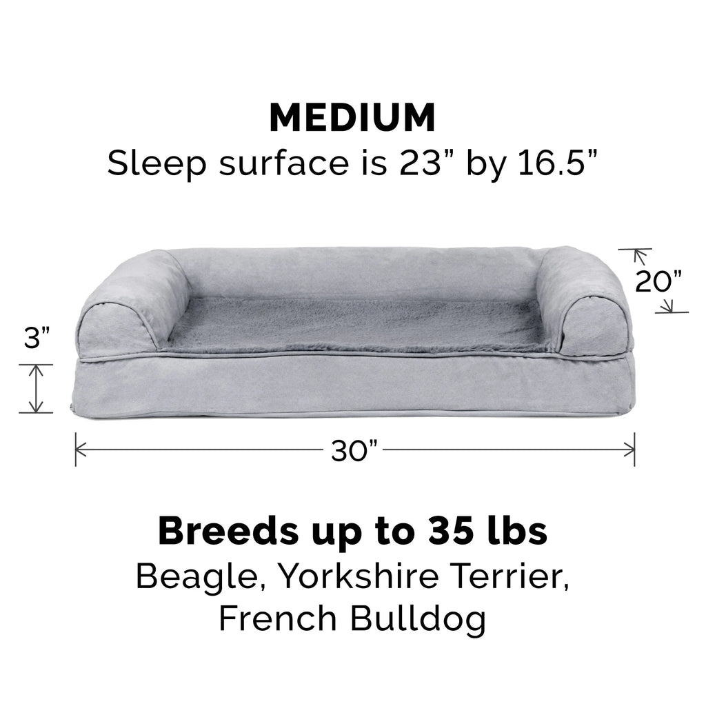 Plush & Suede Full Support Orthopedic Sofa Pet Bed for Dogs & Cats - Gray, Medium
