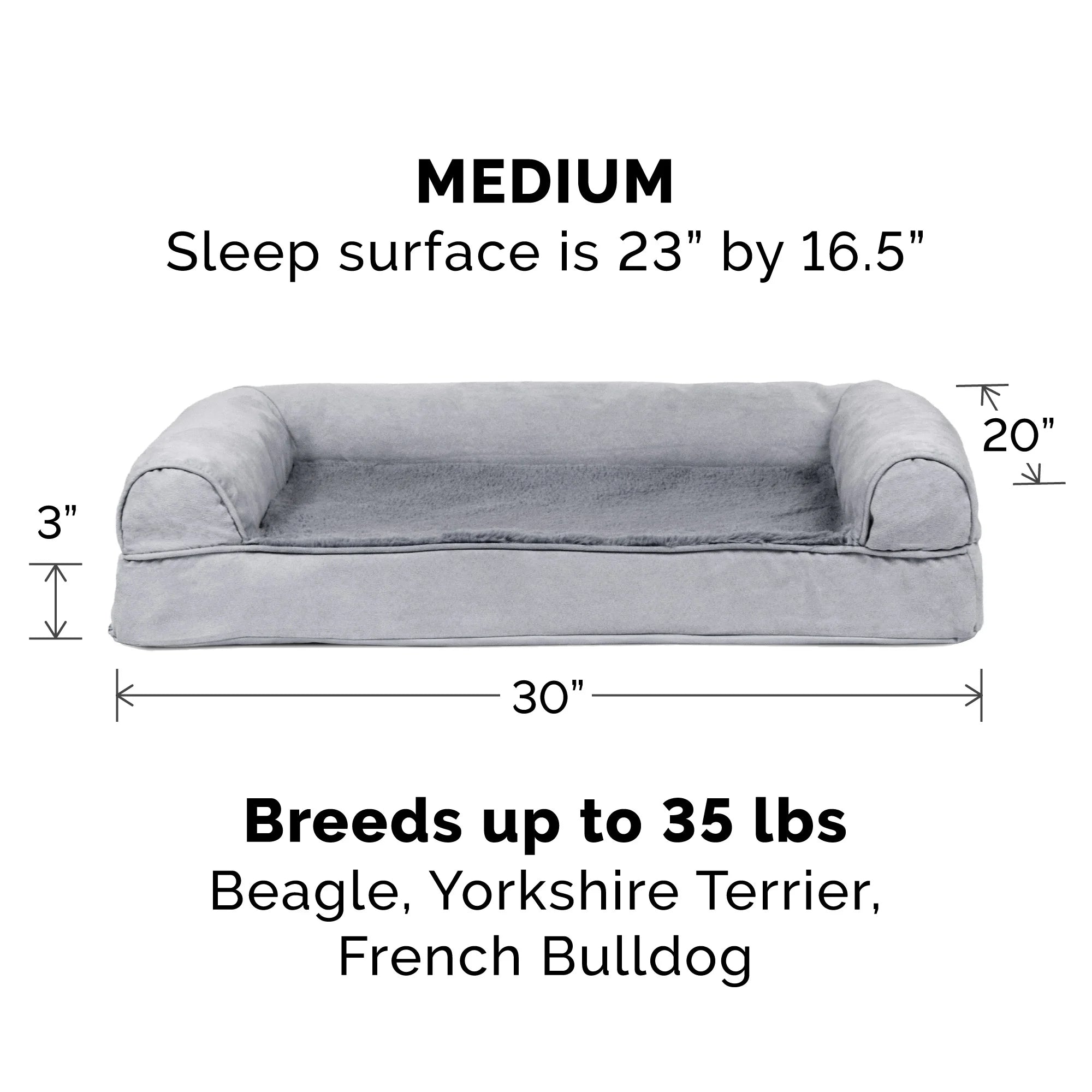 Plush & Suede Full Support Orthopedic Sofa Pet Bed for Dogs & Cats - Gray, Medium