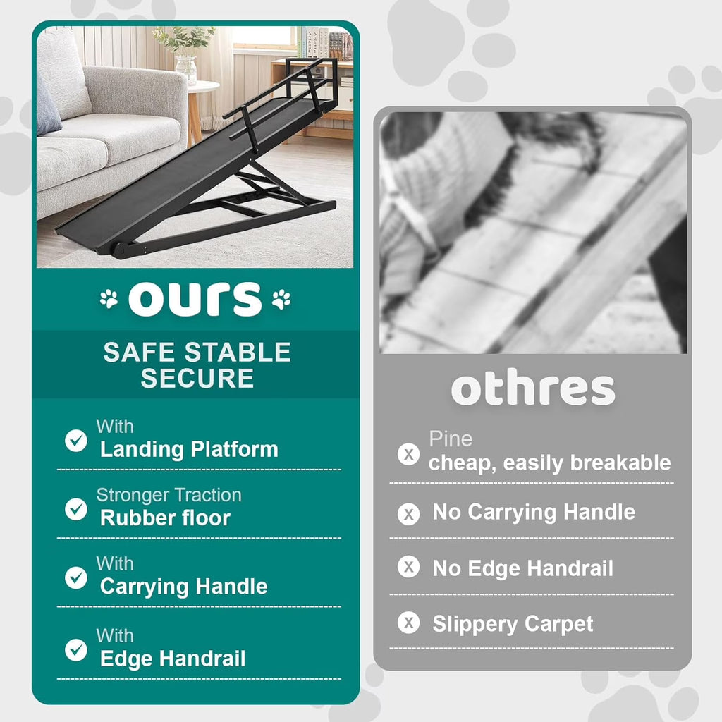 Foldable Pet Ramp Bed for Dogs Cats with Non-Slip Rubber,15.7"-27.5" Height Adjustable , 55.1"Lx17.7"W,Black