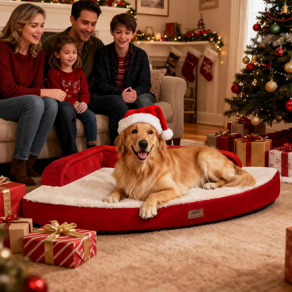 Large Dog Bed - Orthopedic Egg-Crate Memory Foam Dog Beds with Removable Washable Cover, Waterproof Pet Beds with Non-Slip Bottom, (Red)