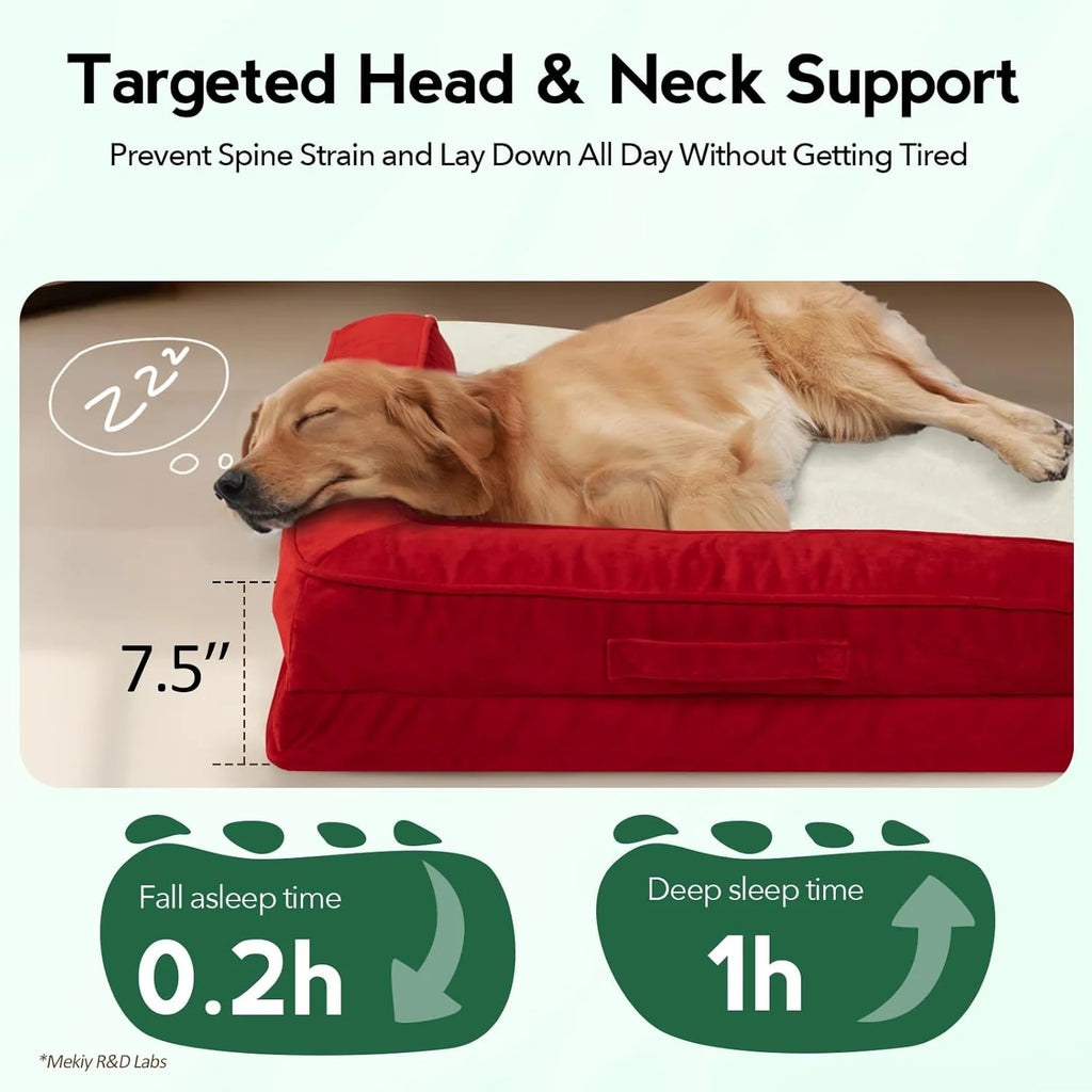 Large Dog Bed - Orthopedic Egg-Crate Memory Foam Dog Beds with Removable Washable Cover, Waterproof Pet Beds with Non-Slip Bottom, (Red)