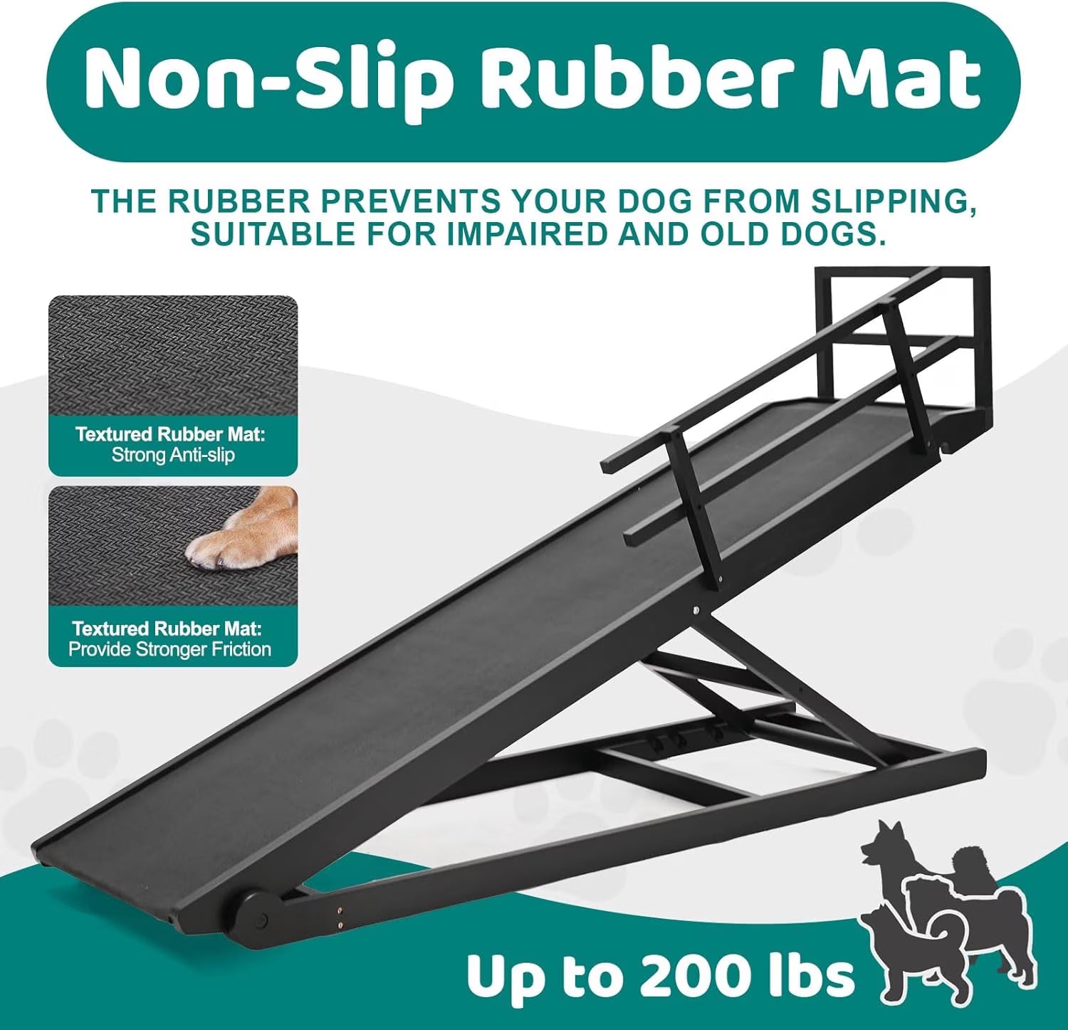 Foldable Pet Ramp Bed for Dogs Cats with Non-Slip Rubber,15.7"-27.5" Height Adjustable , 55.1"Lx17.7"W,Black