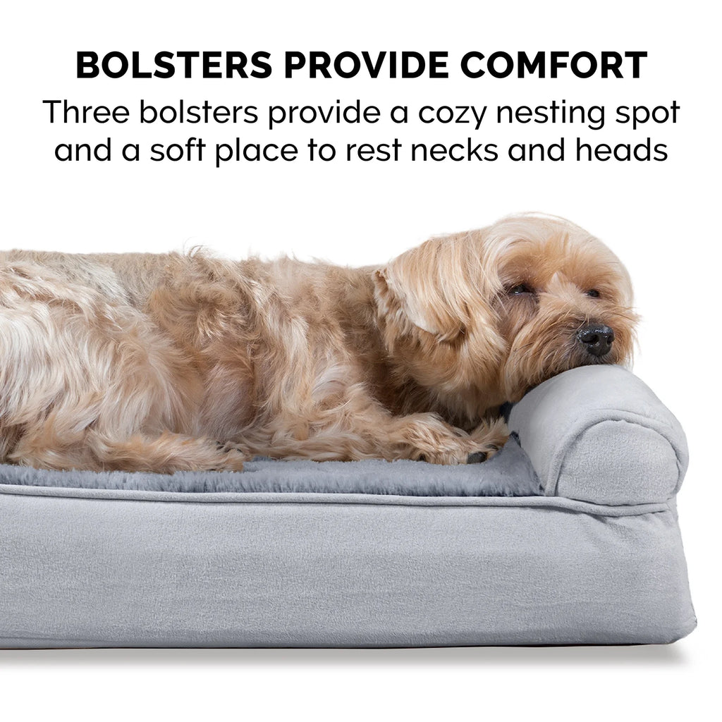 Plush & Suede Full Support Orthopedic Sofa Pet Bed for Dogs & Cats - Gray, Medium