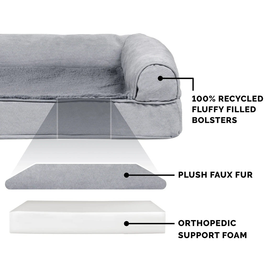Plush & Suede Full Support Orthopedic Sofa Pet Bed for Dogs & Cats - Gray, Medium