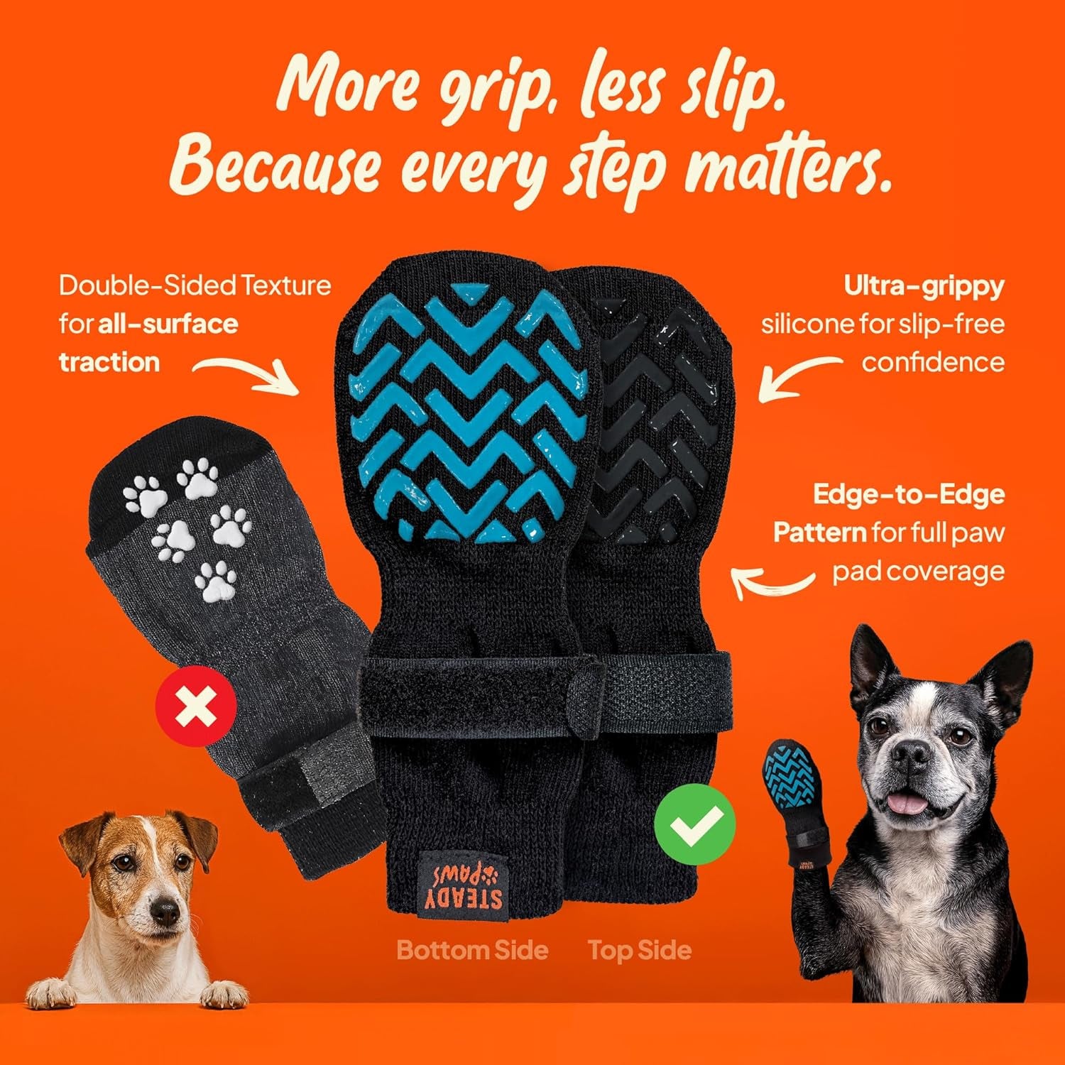 Anti-Slip Socks for Dogs - Breathable & Washable Non Slip Grippy Socks, Rubberized Paw & Adjustable Strap, Secure Fit to Prevent Slipping, Paw Protection for Senior Dogs, 4 Pack (Size XXL)