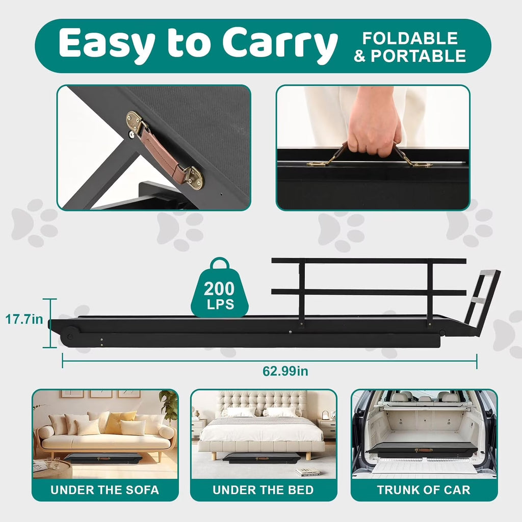 Foldable Pet Ramp Bed for Dogs Cats with Non-Slip Rubber,15.7"-27.5" Height Adjustable , 55.1"Lx17.7"W,Black