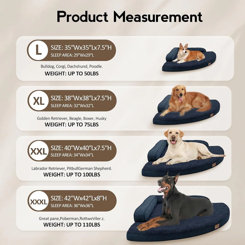 Large Dog Bed - Orthopedic Egg-Crate Memory Foam Dog Beds with Removable Washable Cover, Waterproof Pet Beds with Non-Slip Bottom(Navy Blue)