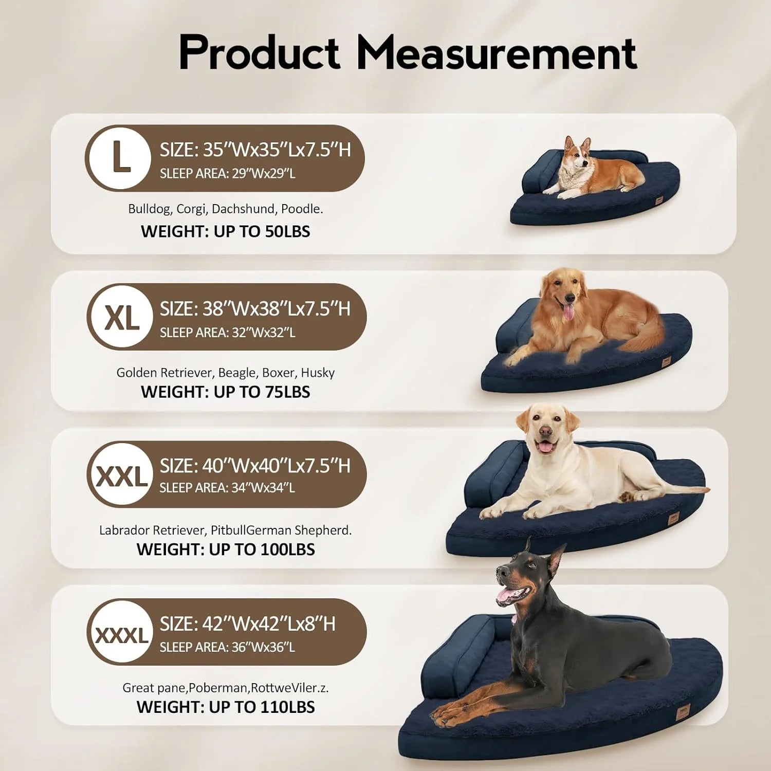 Large Dog Bed - Orthopedic Egg-Crate Memory Foam Dog Beds with Removable Washable Cover, Waterproof Pet Beds with Non-Slip Bottom(Navy Blue)