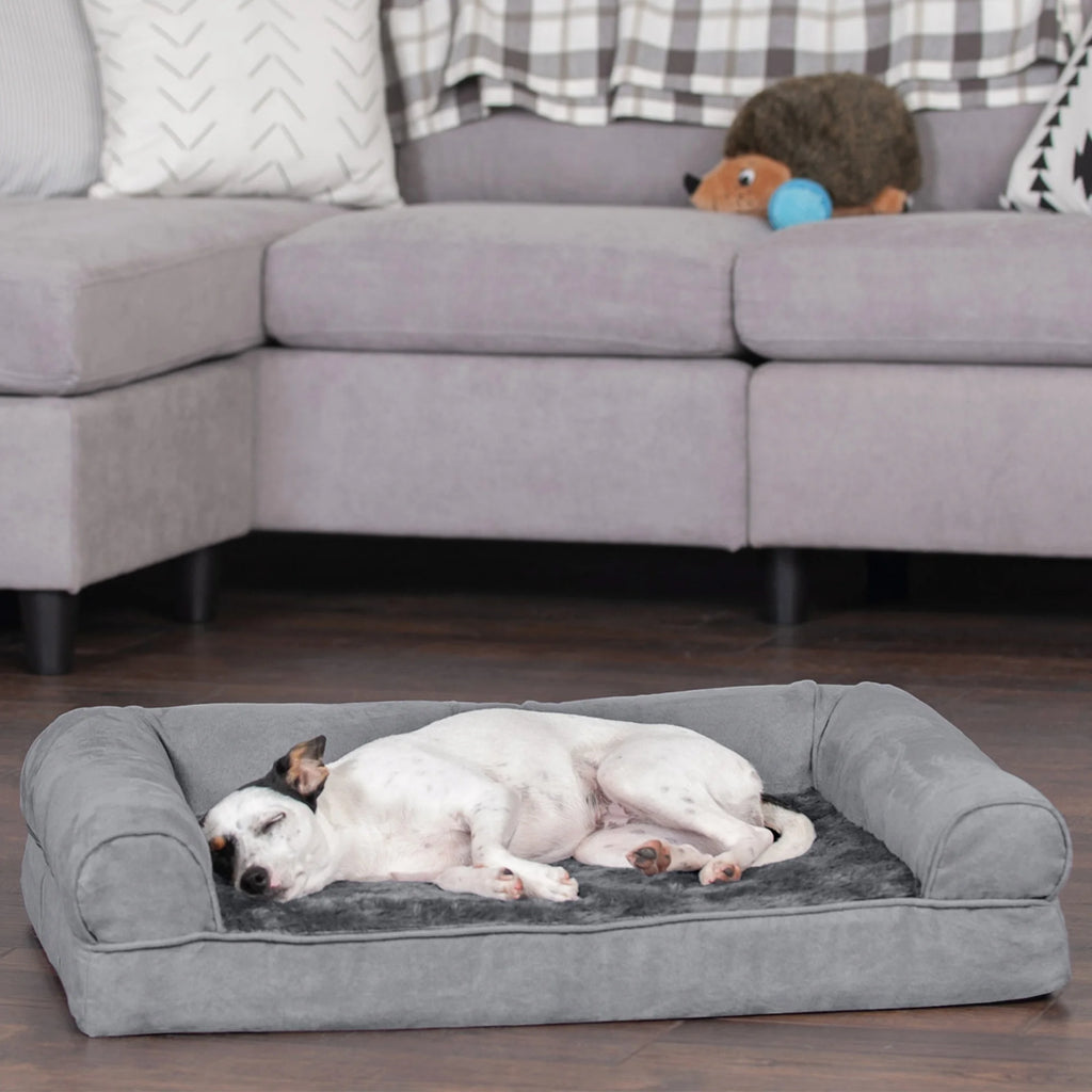 Plush & Suede Full Support Orthopedic Sofa Pet Bed for Dogs & Cats - Gray, Medium