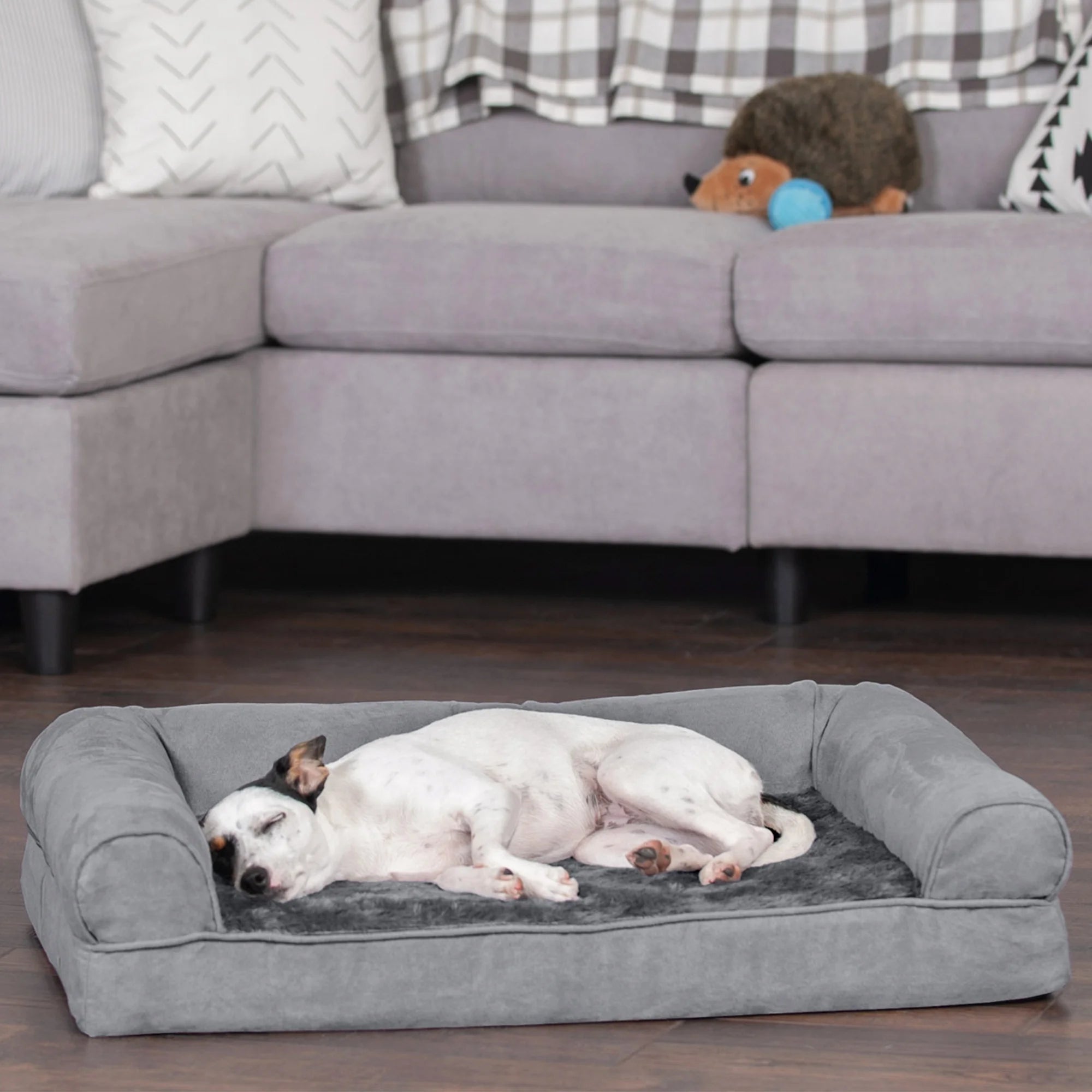 Plush & Suede Full Support Orthopedic Sofa Pet Bed for Dogs & Cats - Gray, Medium