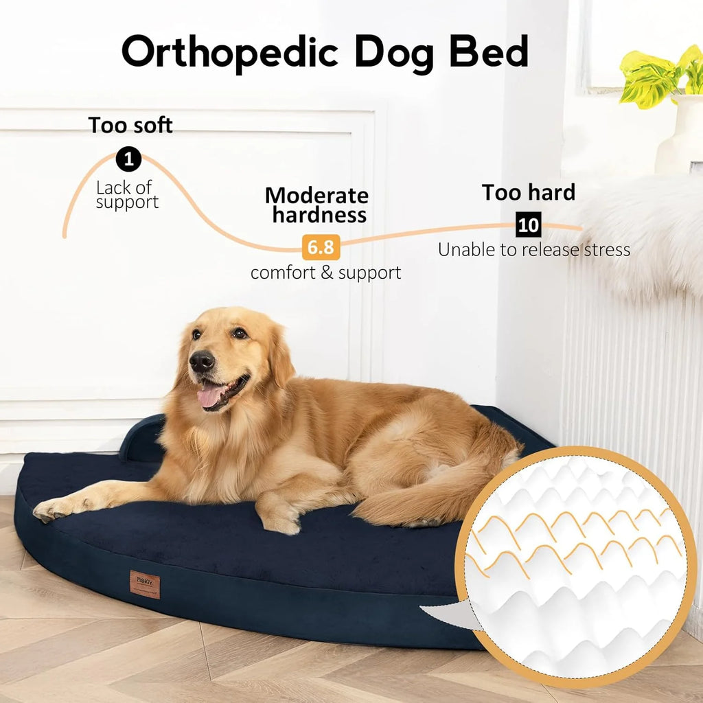 Large Dog Bed - Orthopedic Egg-Crate Memory Foam Dog Beds with Removable Washable Cover, Waterproof Pet Beds with Non-Slip Bottom(Navy Blue)