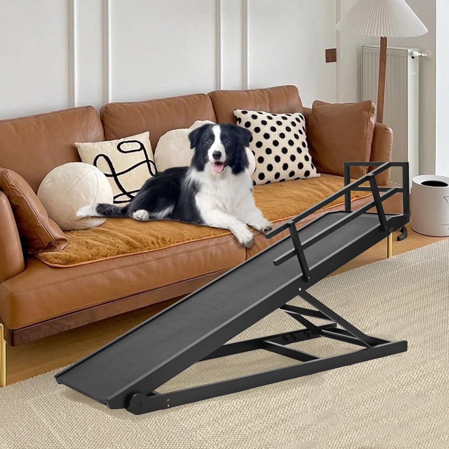 Foldable Pet Ramp Bed for Dogs Cats with Non-Slip Rubber,15.7"-27.5" Height Adjustable , 55.1"Lx17.7"W,Black