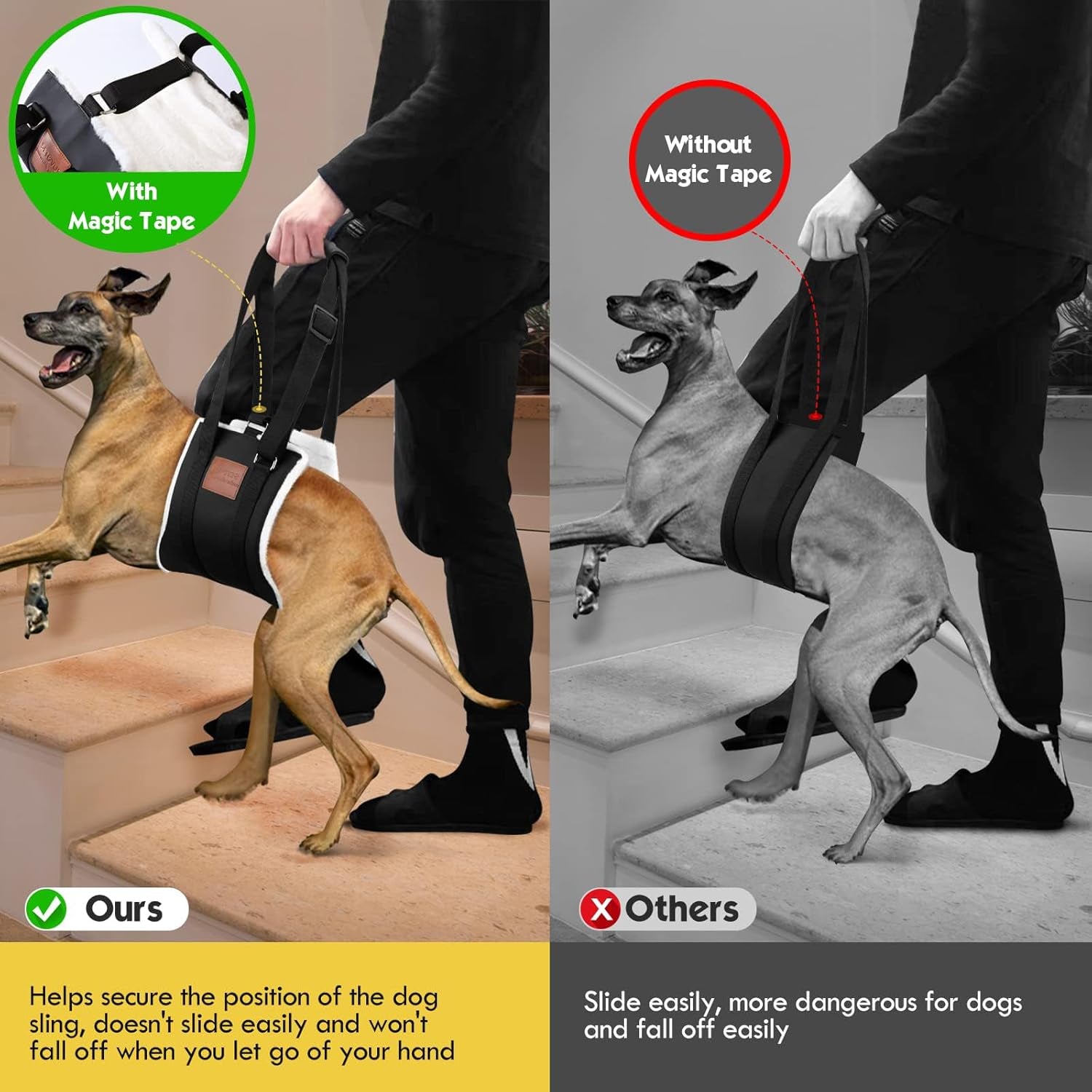 Dog Sling for Large Dogs Hind Leg Support, Magic Tape Dog Lift Harness, Soft Dog Support Harness for Back Legs, Hip Support Harness to Help Senior, Injured, Disabled and after ACL Surgery